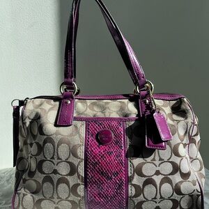 Coach Stripe Python Snake Zip Satchel Khaki/Raspberry COACH